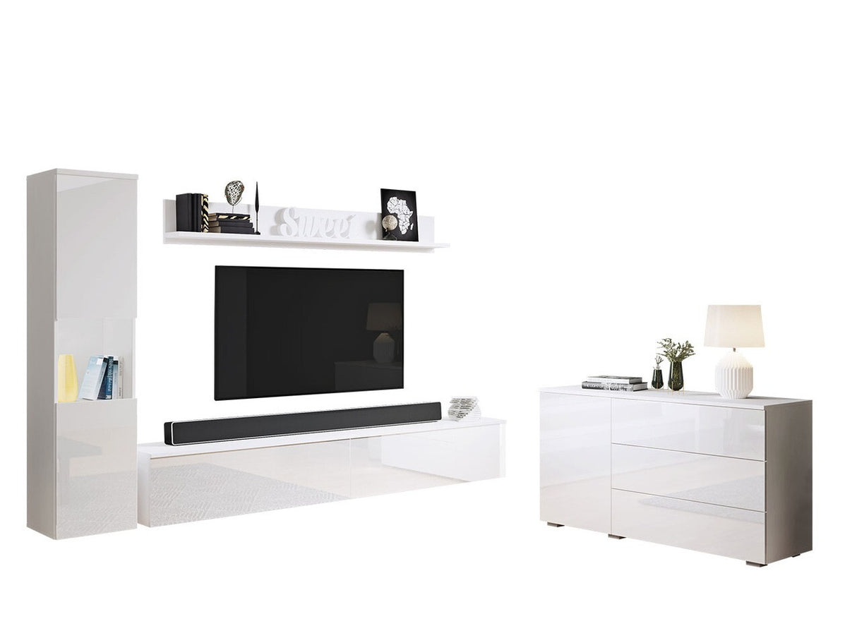 Nappali szett PARIS I (Bamisio I), Szín: Fehér + Fényes fehér, Led világítás: Nem