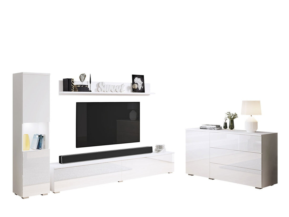 Nappali szett PARIS I (Bamisio I), Szín: Fehér + Fényes fehér, Led világítás: Igen