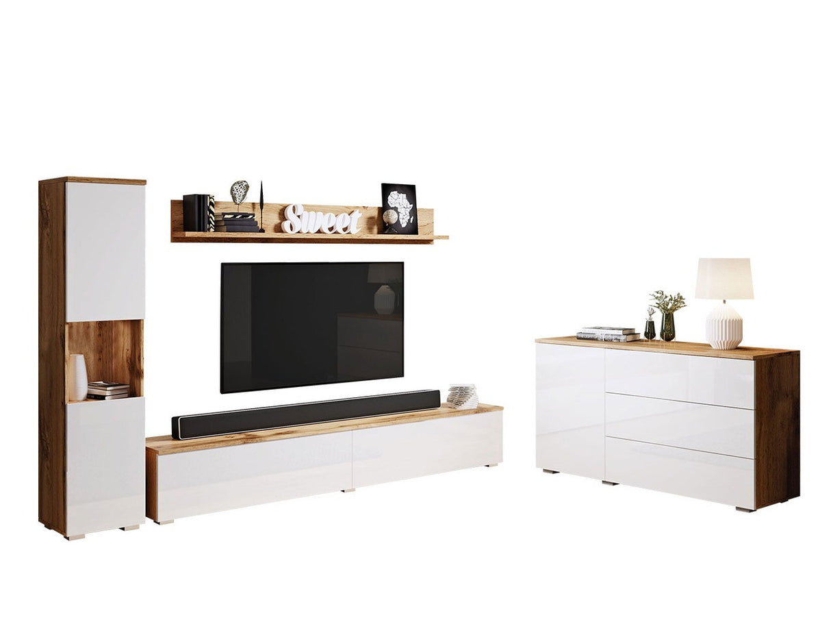 Nappali szett PARIS I (Bamisio I), Szín: Wotan tölgy + Fényes fehér, Led világítás: Nem