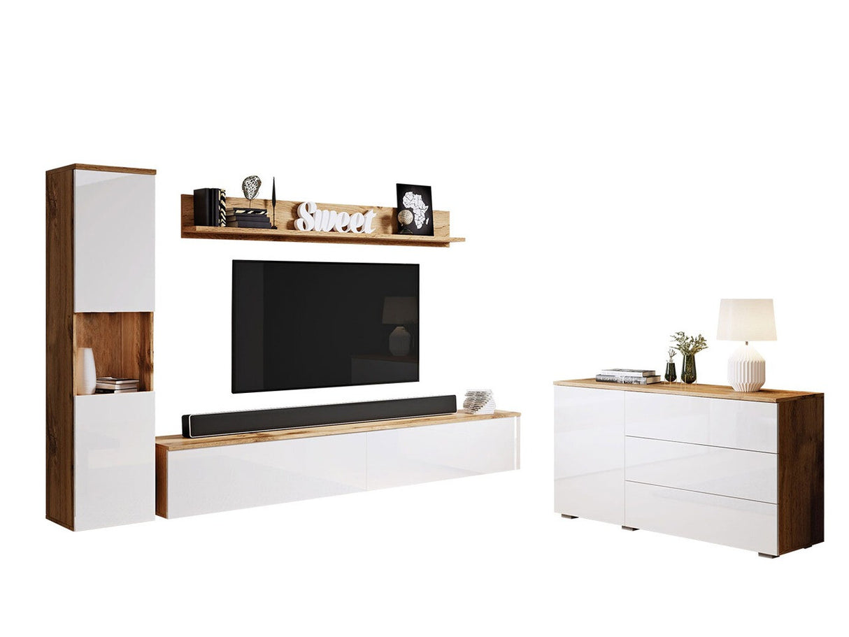 Nappali szett PARIS I (Bamisio I), Szín: Wotan tölgy + Fényes fehér, Led világítás: Nem