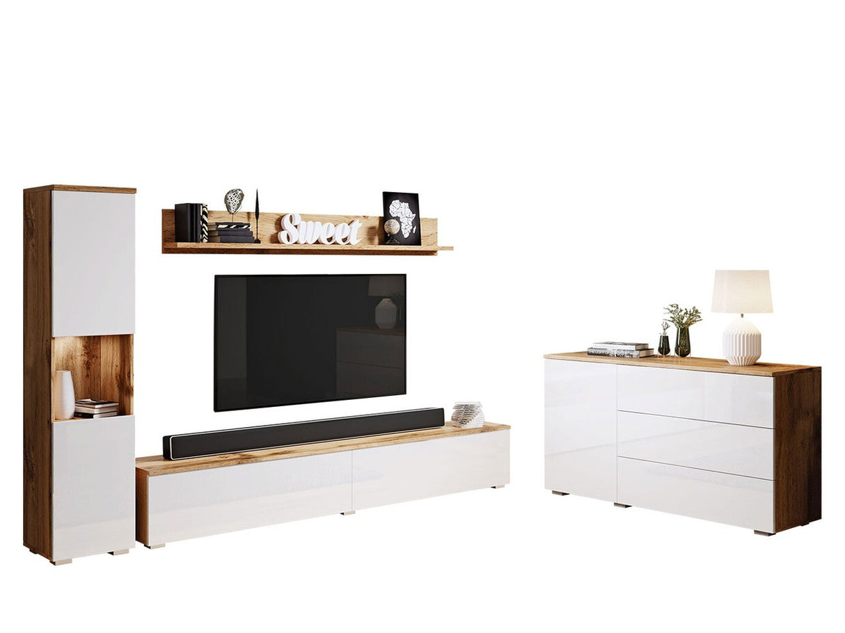 Nappali szett PARIS I (Bamisio I), Szín: Wotan tölgy + Fényes fehér, Led világítás: Igen