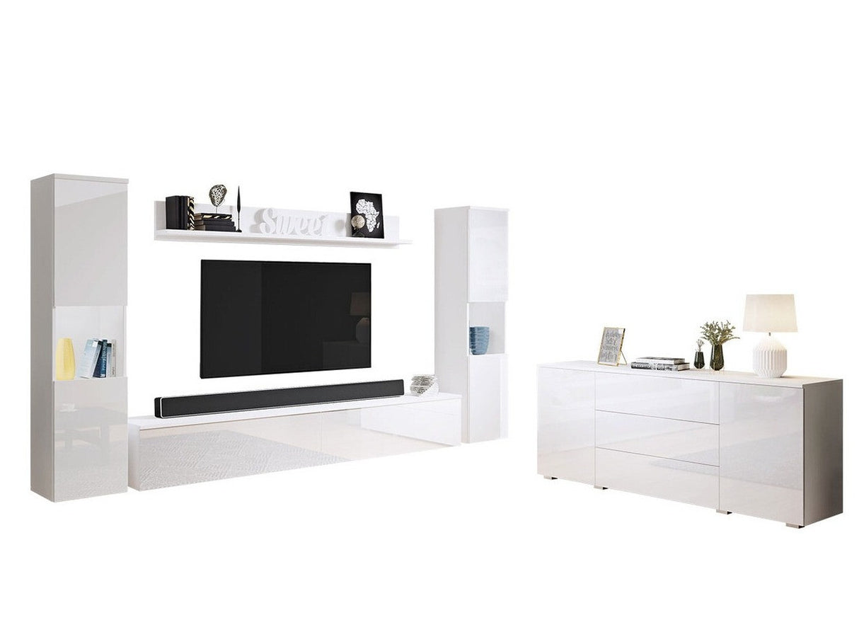 Nappali szett PARIS II (Bamisio II), Szín: Fehér + Fényes fehér, Led világítás: Nem