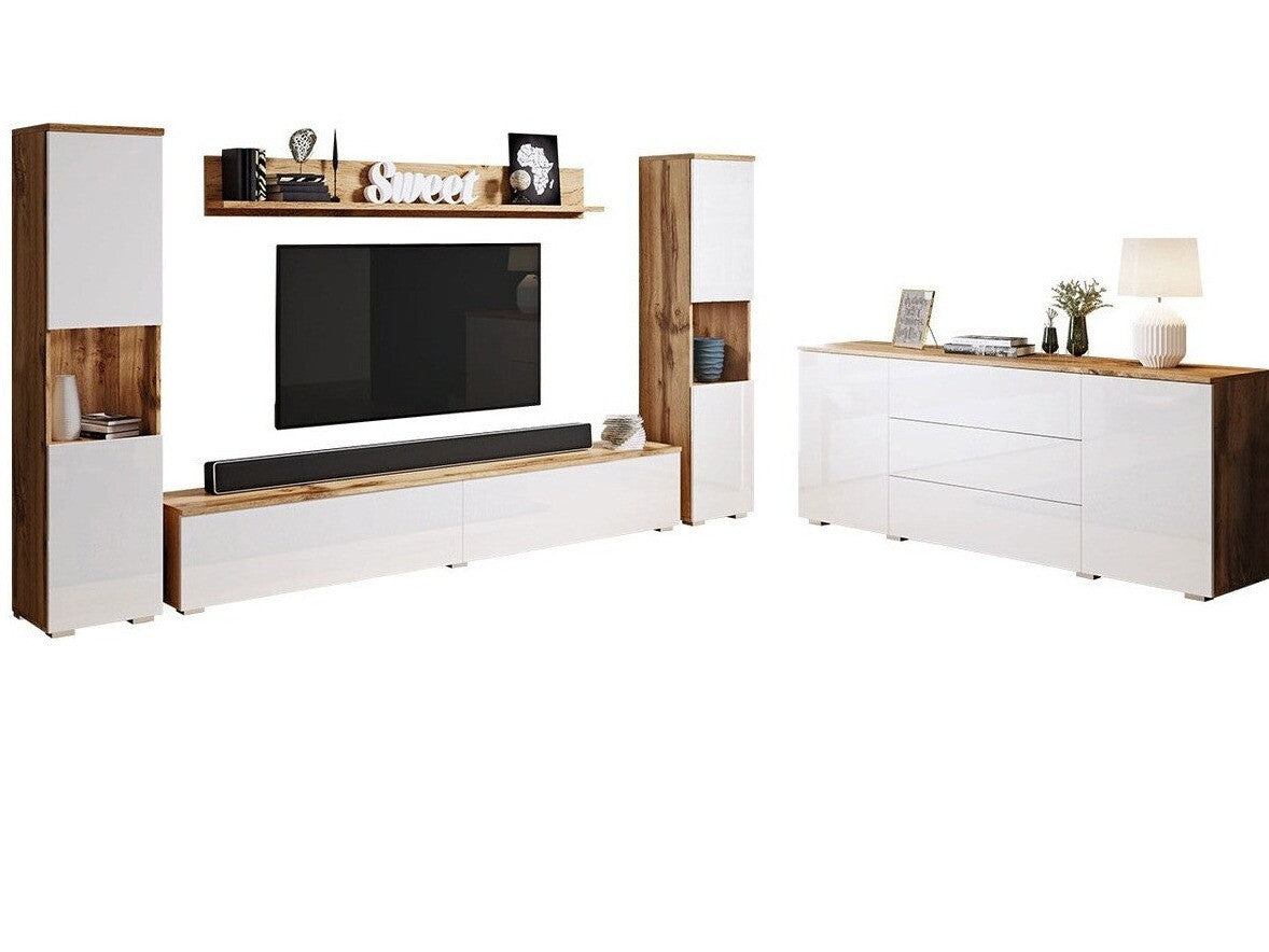 Nappali szett PARIS II (Bamisio II), Szín: Wotan tölgy + Fényes fehér, Led világítás: Nem