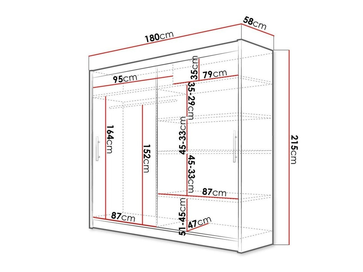 Gardróbszekrény Bega 180 I (London), Szín: Fekete, Led világítás: Igen