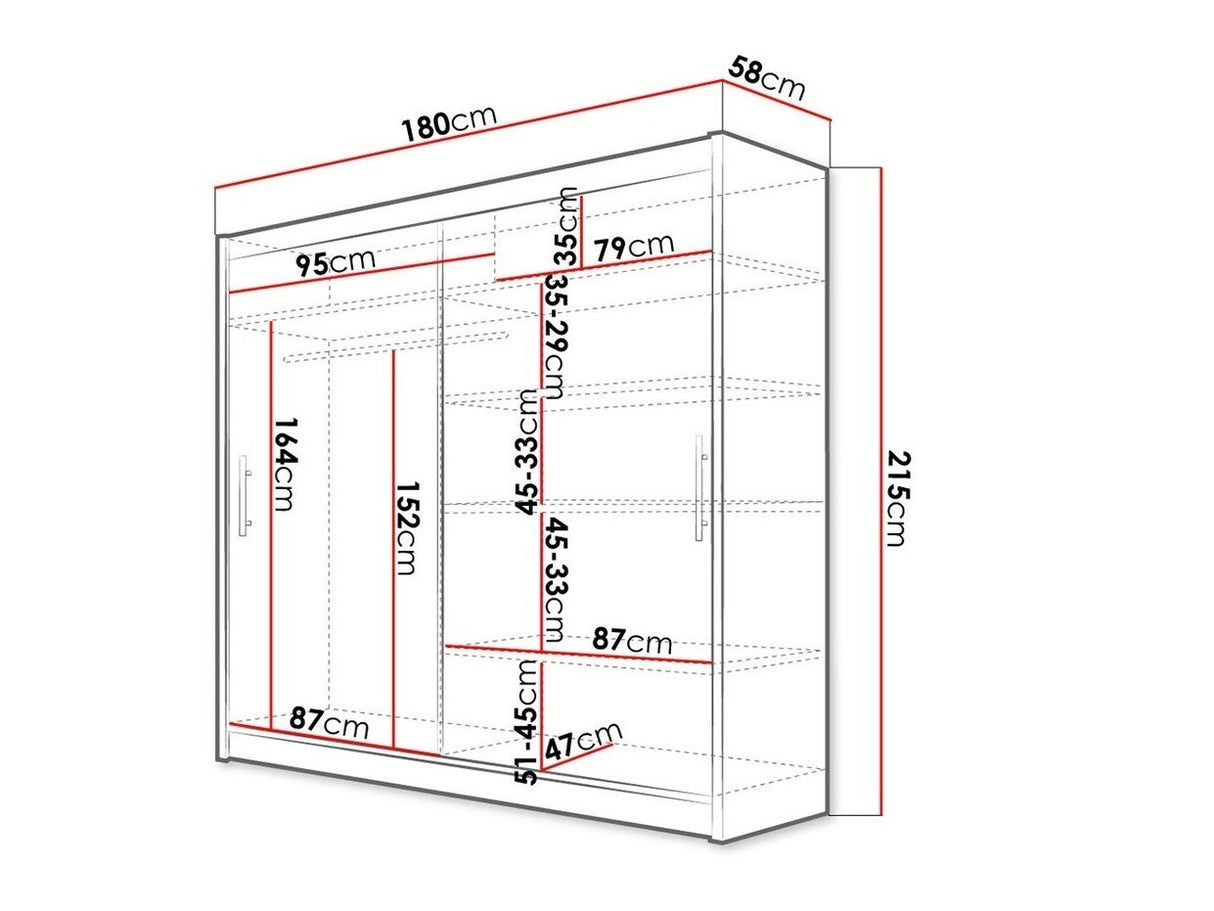 Gardróbszekrény Bega 180 I (London), Szín: Fehér, Led világítás: Igen