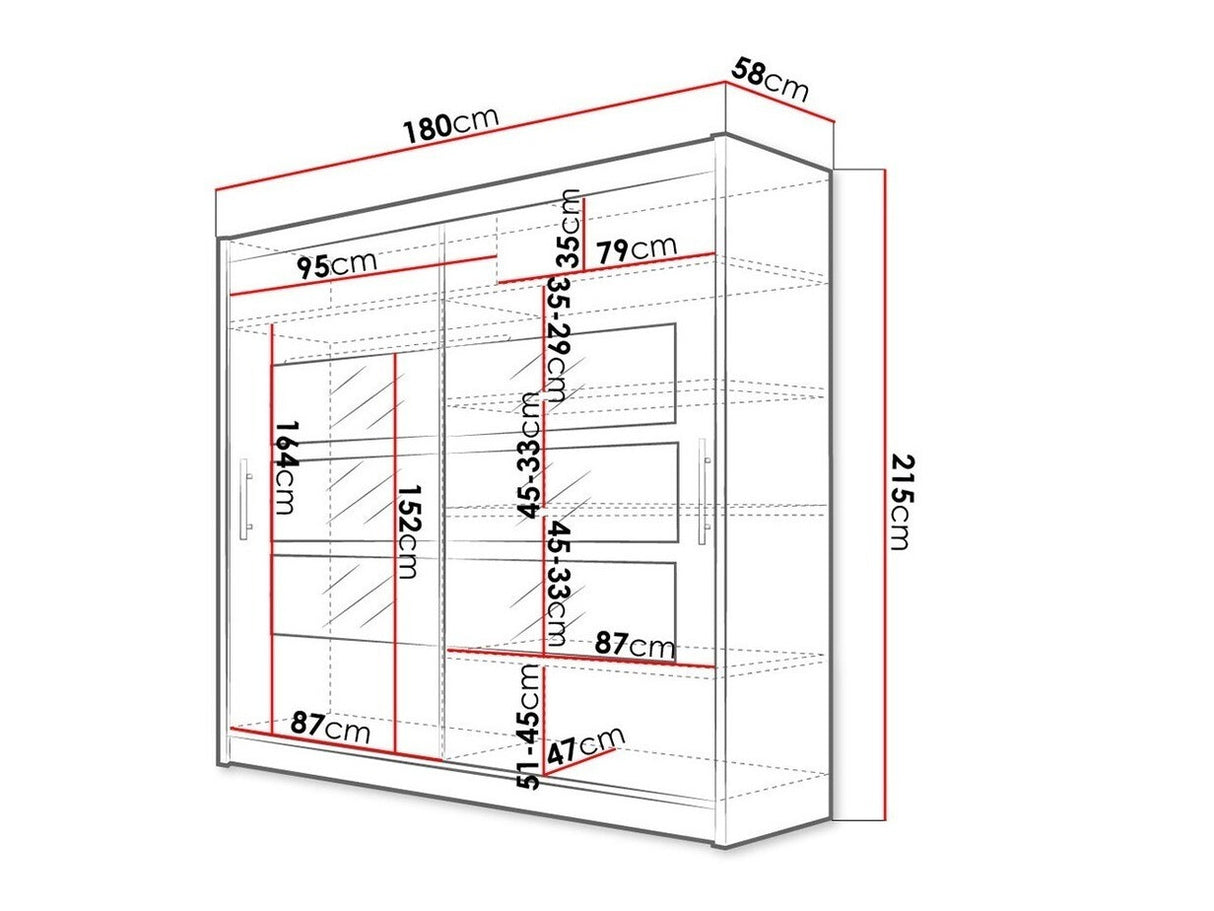 Gardróbszekrény Bega 180 III (London), Szín: Fehér, Led világítás: Nem