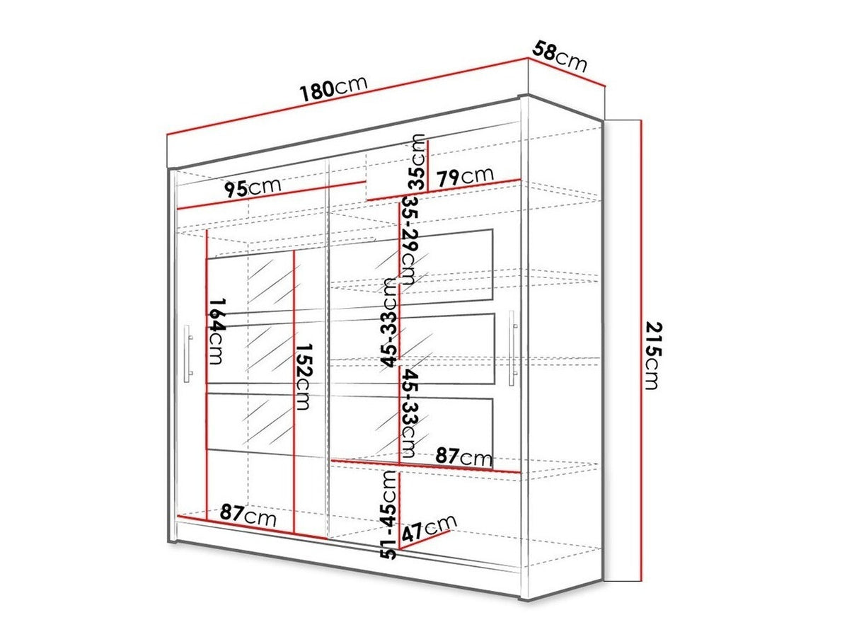 Gardróbszekrény Bega 180 III (London), Szín: Sonoma tölgy, Led világítás: Nem