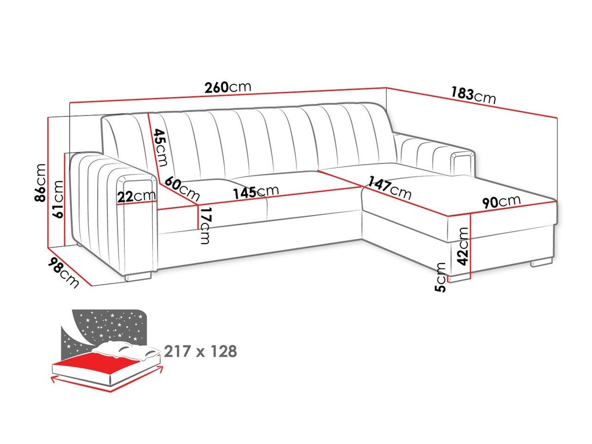 Sarokkanapé KENZO (Ritobenem), Szín: Manila 26, Változatok: Jobbos