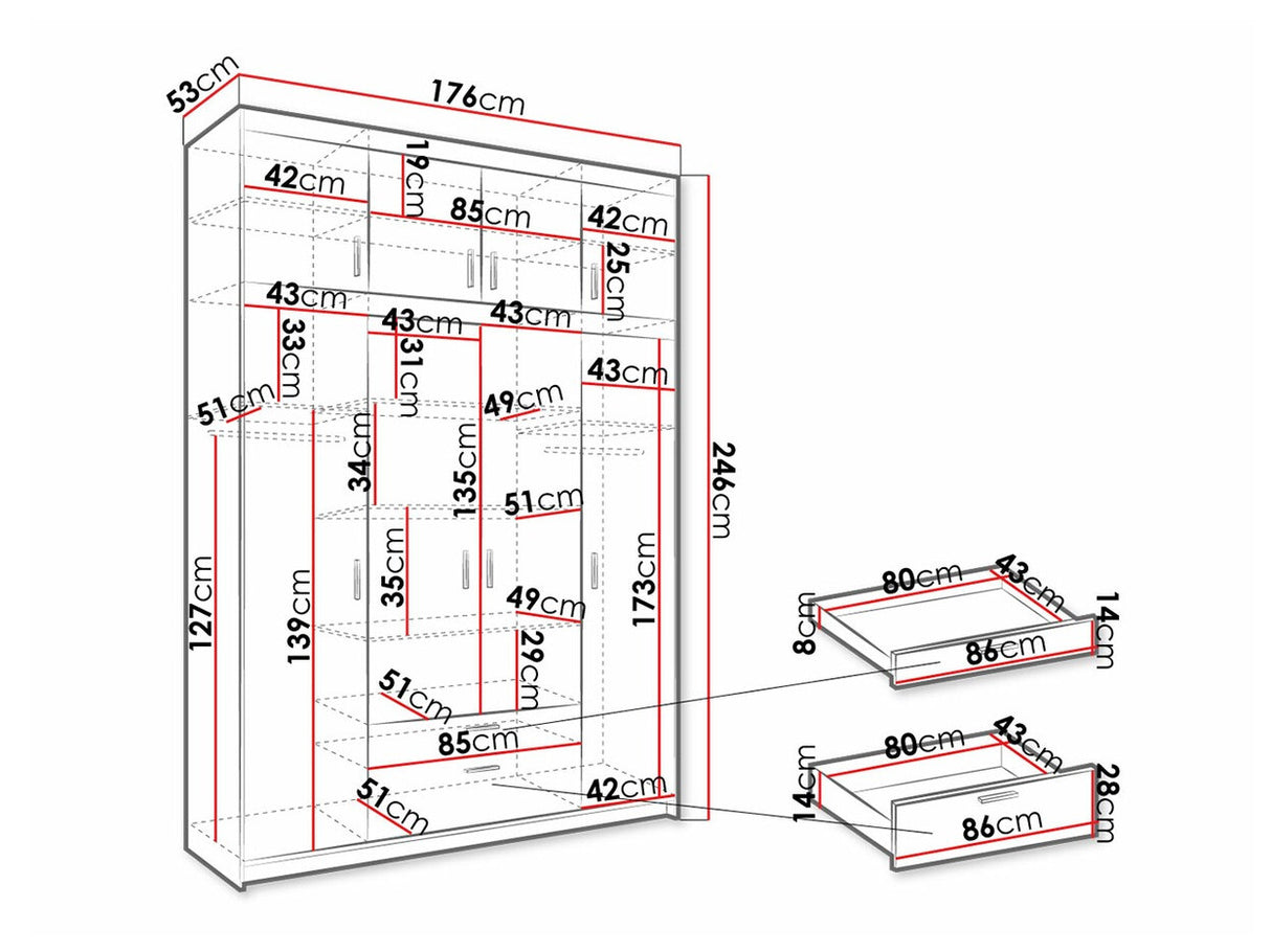 Gardróbszekrény ELENA (Melen 4D), Szín: Lefkas tölgy