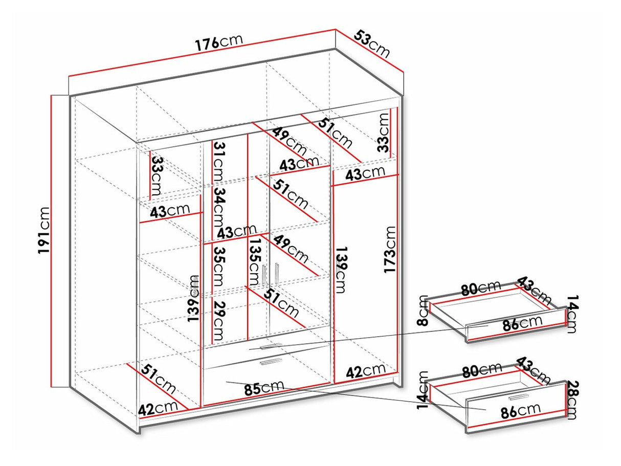 Gardróbszekrény ELENA (Melen 4D) II, Szín: Lefkas tölgy