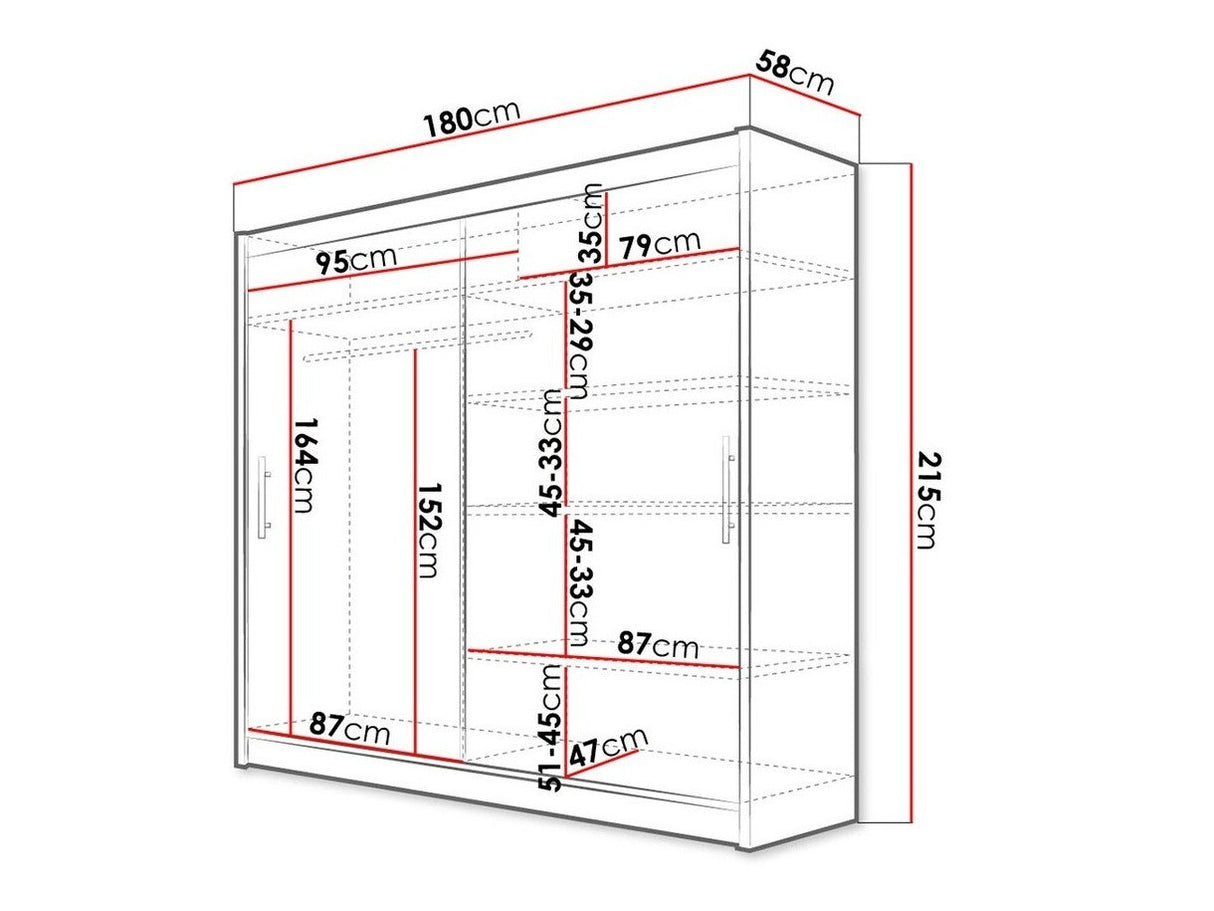 Gardróbszekrény Bega 180 I (London), Szín: Fekete, Led világítás: Nem