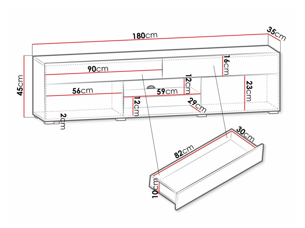 TV-állvány RTv CARRERA 180 (Mrentu), Szín: Fehér + Fényes fehér, Led világítás: Nem