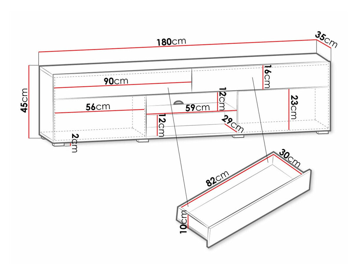 TV-állvány RTv CARRERA 180 (Mrentu), Szín: Fehér + Fényes fehér, Led világítás: Igen