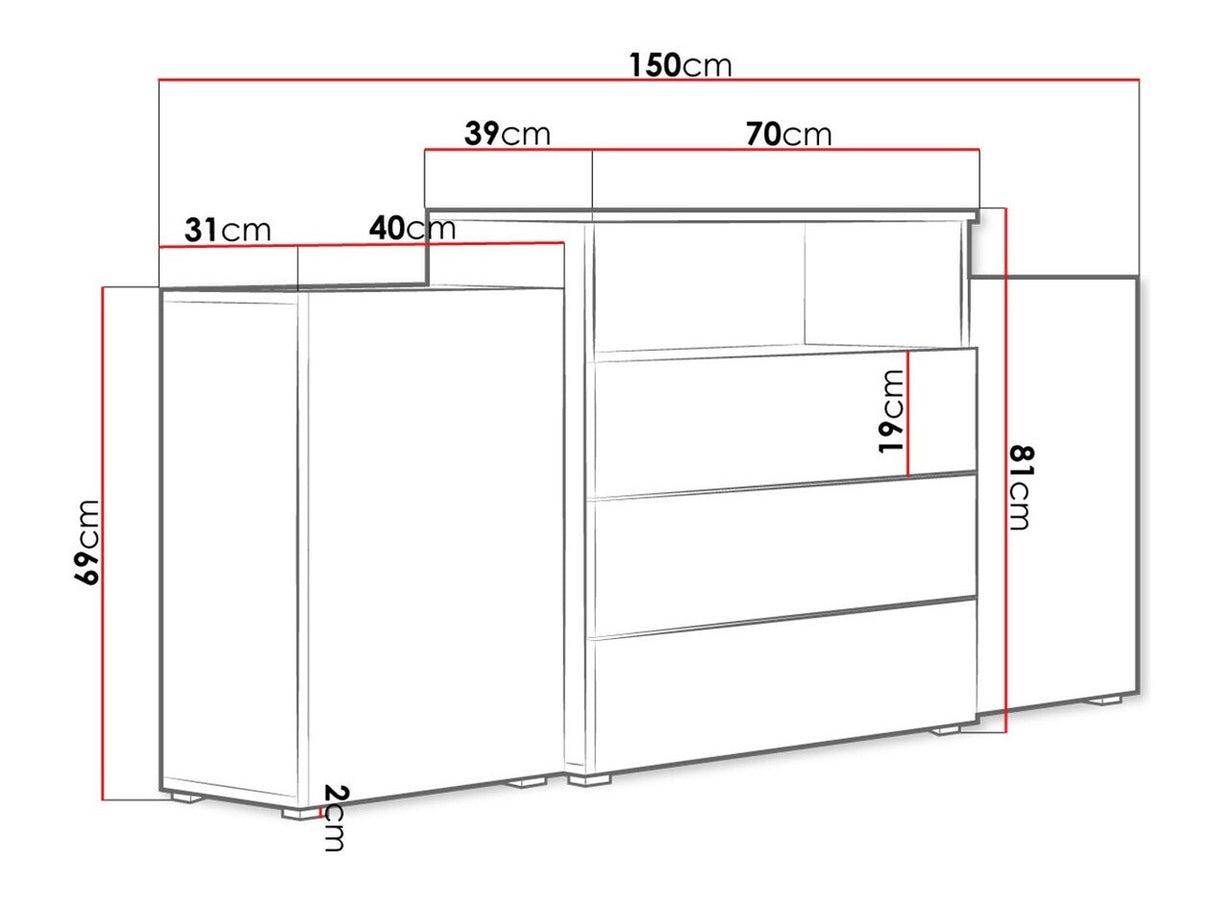 Komód URBAN URBIII1500 (Layla III), Szín: Fehér + Fényes fehér, Led világítás: Nem