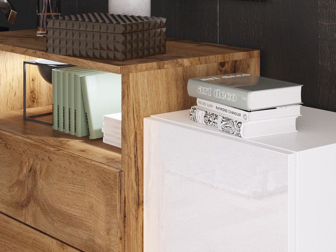 Komód URBAN URBIII1500 (Layla III), Szín: Fehér + Fényes fehér, Led világítás: Igen