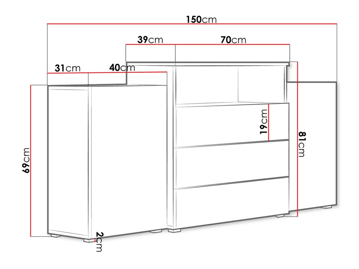 Komód URBAN URBIII1500 (Layla III), Szín: Fehér + Fényes fehér, Led világítás: Igen