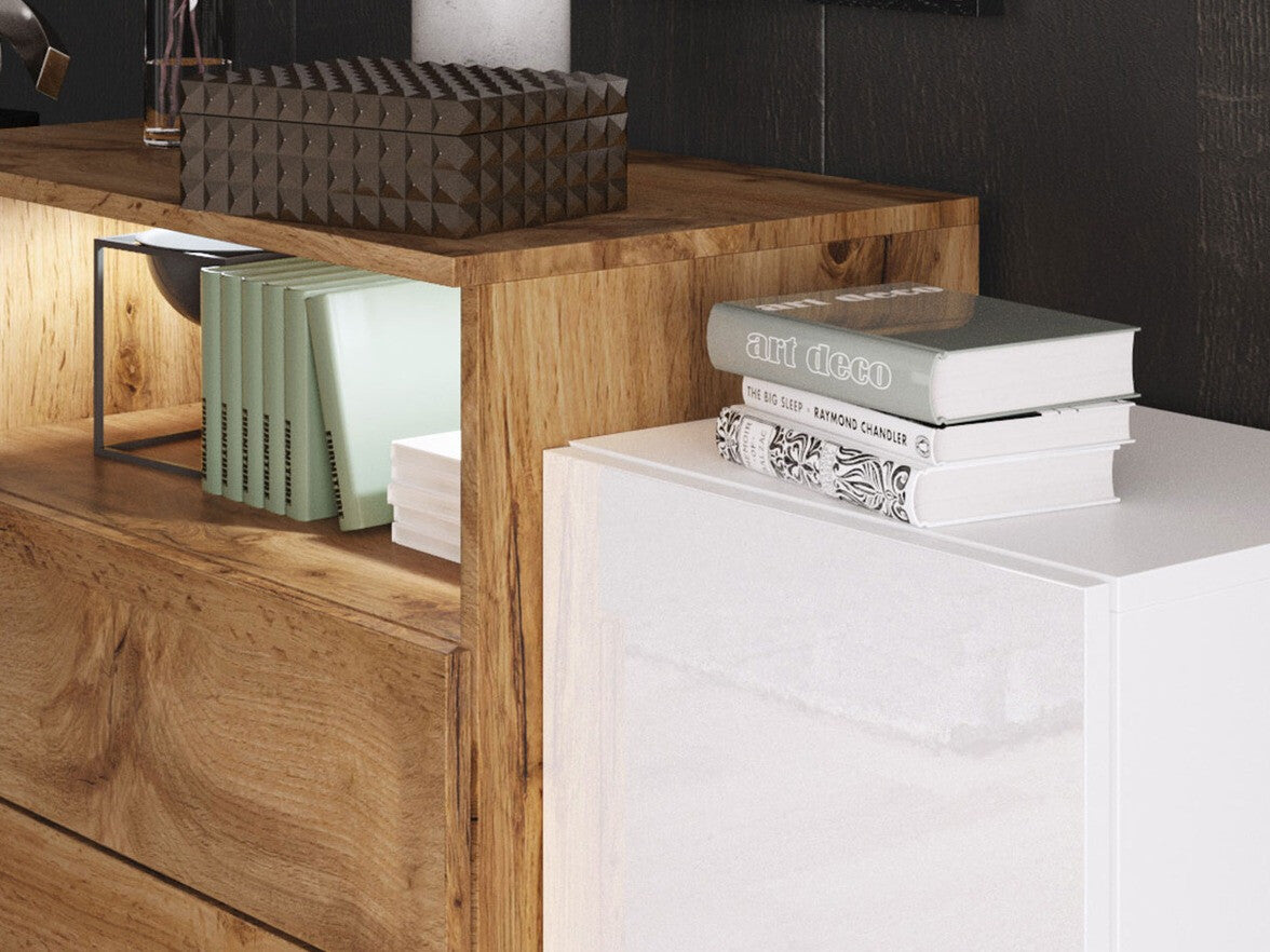 Komód URBAN URBIII1500 (Layla III), Szín: Wotan tölgy + Fényes fehér, Led világítás: Nem