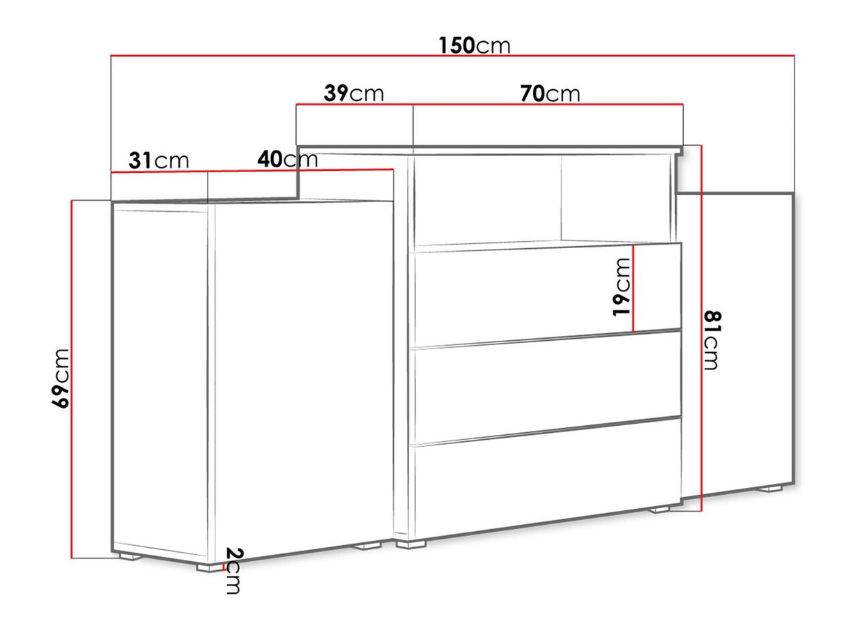 Komód URBAN URBIII1500 (Layla III), Szín: Wotan tölgy + Fényes fehér, Led világítás: Nem