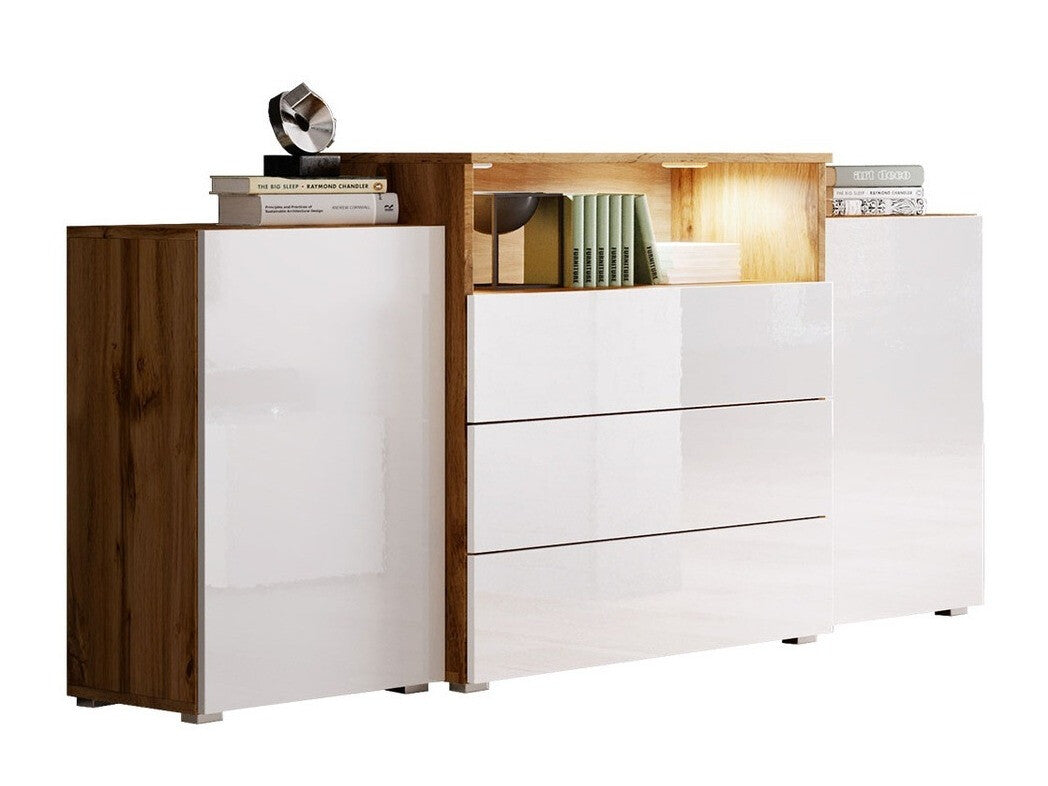Komód URBAN URBIII1500 (Layla III), Szín: Wotan tölgy + Fényes fehér, Led világítás: Igen