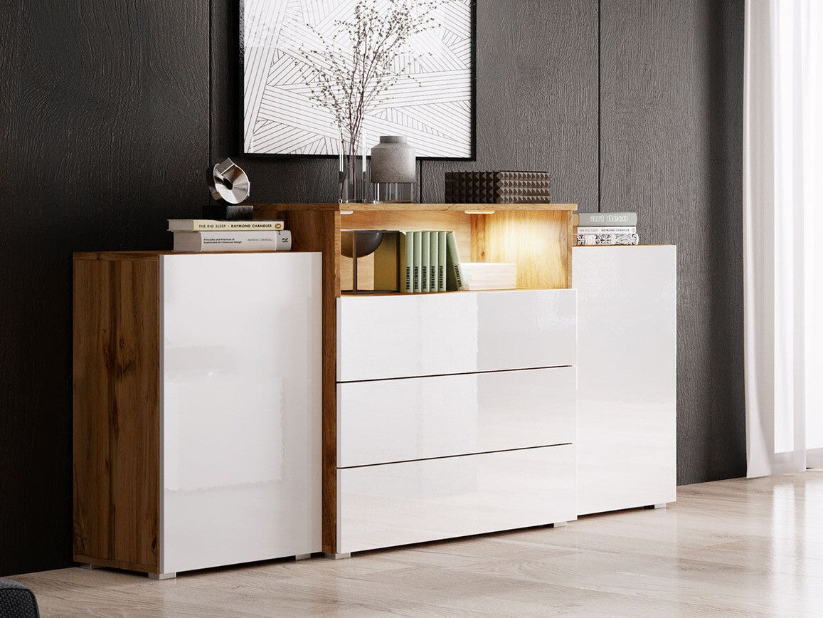 Komód URBAN URBIII1500 (Layla III), Szín: Wotan tölgy + Fényes fehér, Led világítás: Igen