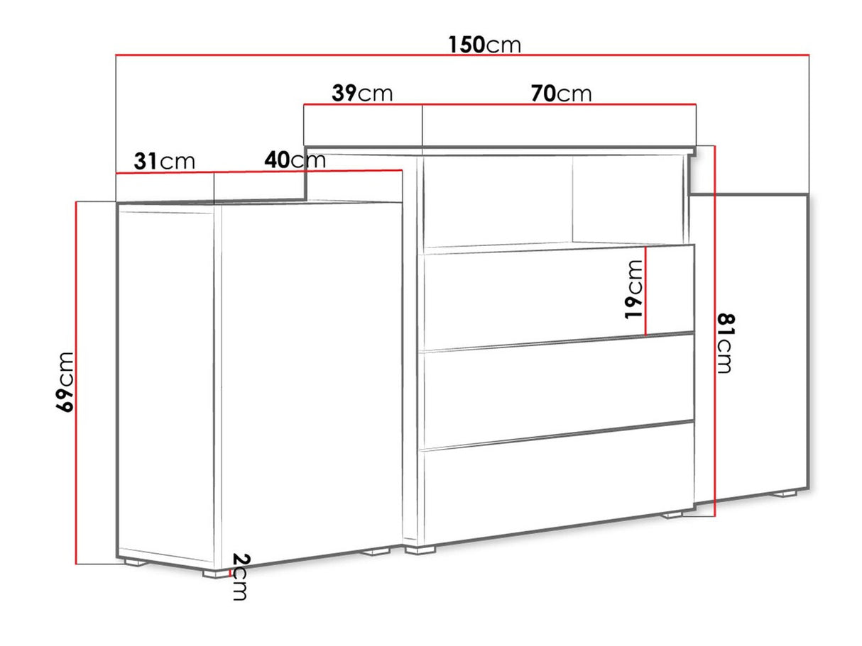 Komód URBAN URBIII1500 (Layla III), Szín: Wotan tölgy + Fényes fehér, Led világítás: Igen