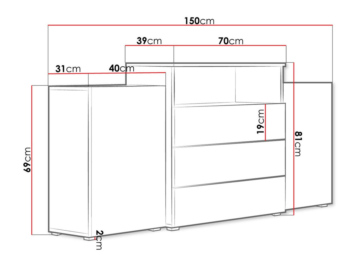Komód URBAN URBIII1500 (Layla III), Szín: Wotan tölgy, Led világítás: Nem