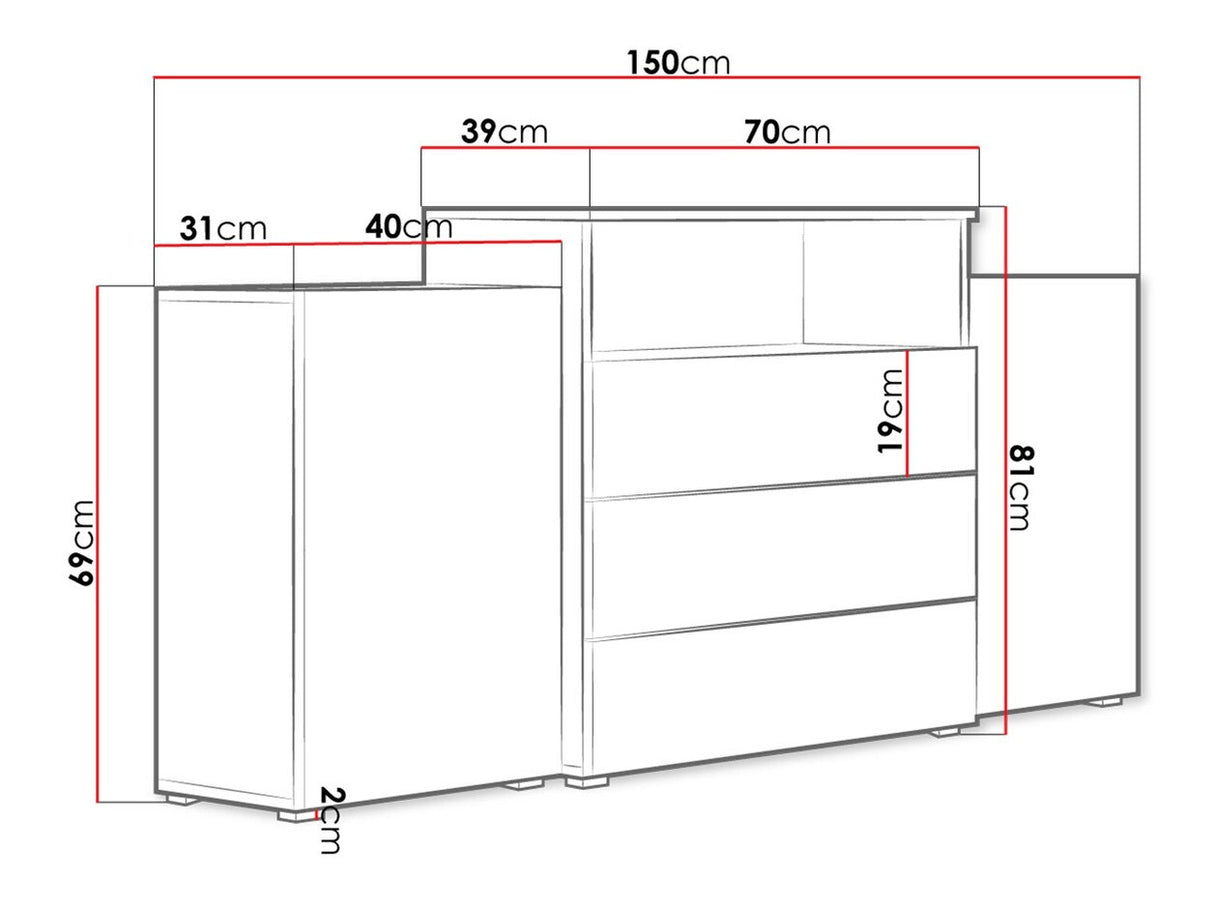 Komód URBAN URBIII1500 (Layla III), Szín: Wotan tölgy, Led világítás: Igen