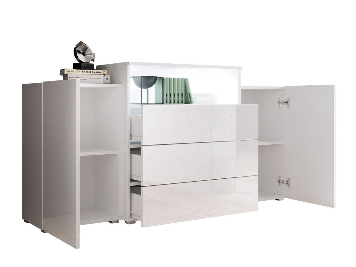 Komód URBAN URBIII1500 (Layla III), Szín: Fehér + Fényes fehér + Wotan tölgy, Led világítás: Nem