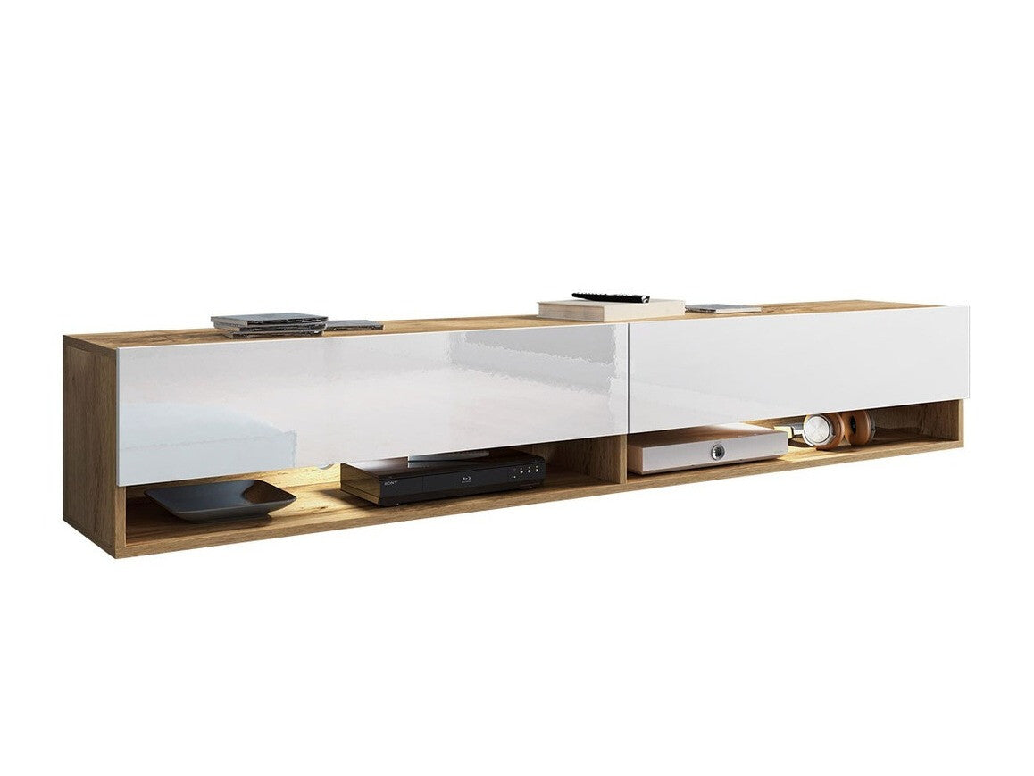 TV-állvány Lowboard A180 (Adenik 180), Led világítás: Nem, Szín: Wotan tölgy + Fényes fehér