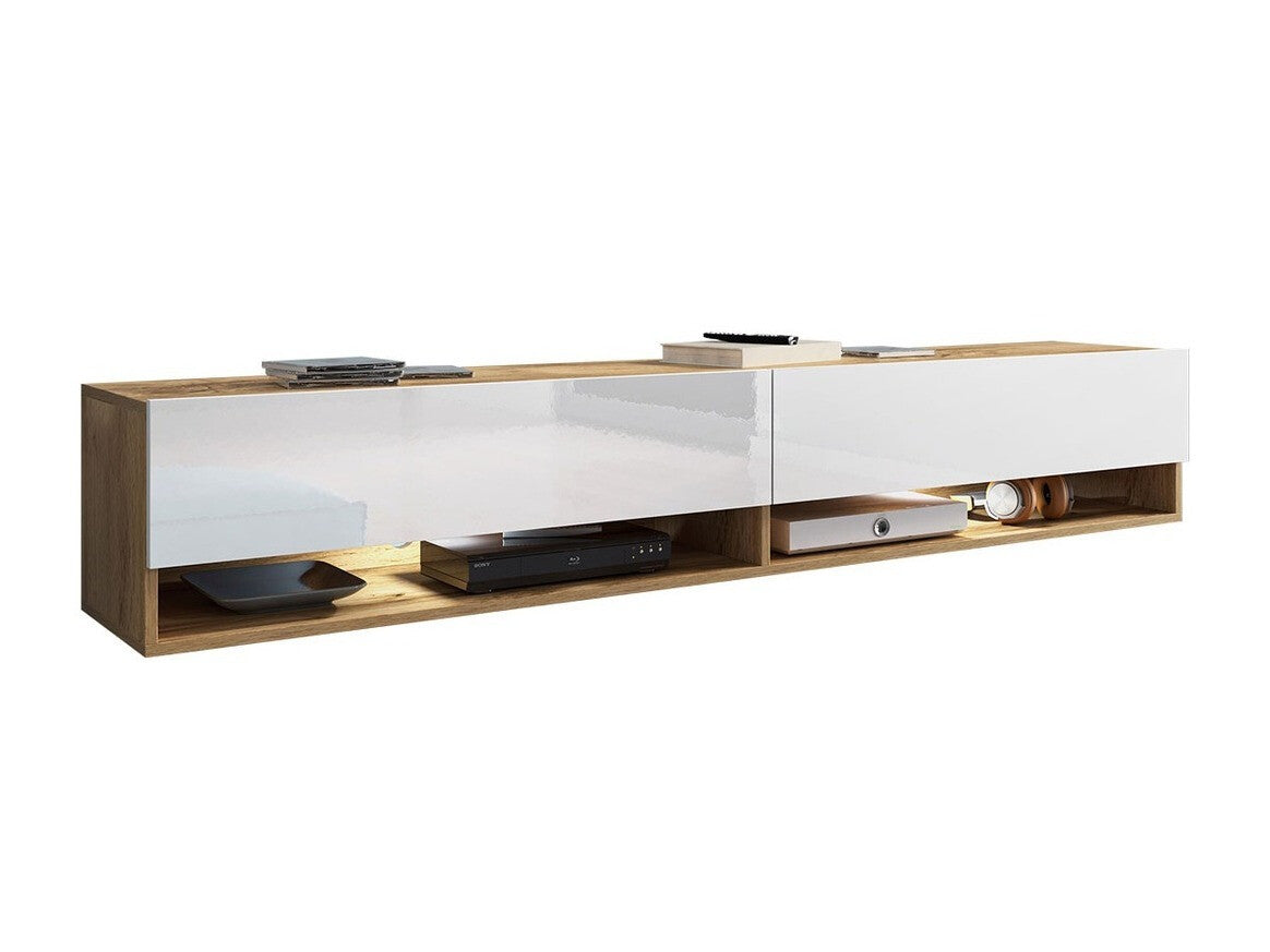 TV-állvány Lowboard A180 (Adenik 180), Led világítás: Igen, Szín: Wotan tölgy + Fényes fehér