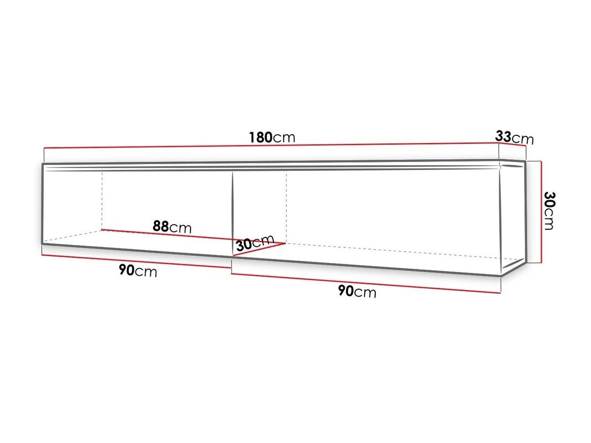 TV-állvány Lowboard D180 (Dlone 180), Led világítás: Igen, Szín: Fehér + Fényes fehér