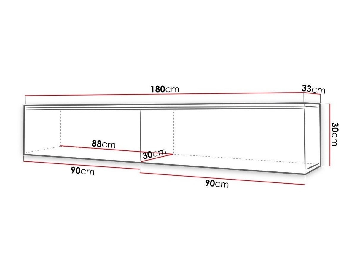 TV-állvány Lowboard D180 (Dlone 180), Led világítás: Nem, Szín: Wotan tölgy + Fényes fekete