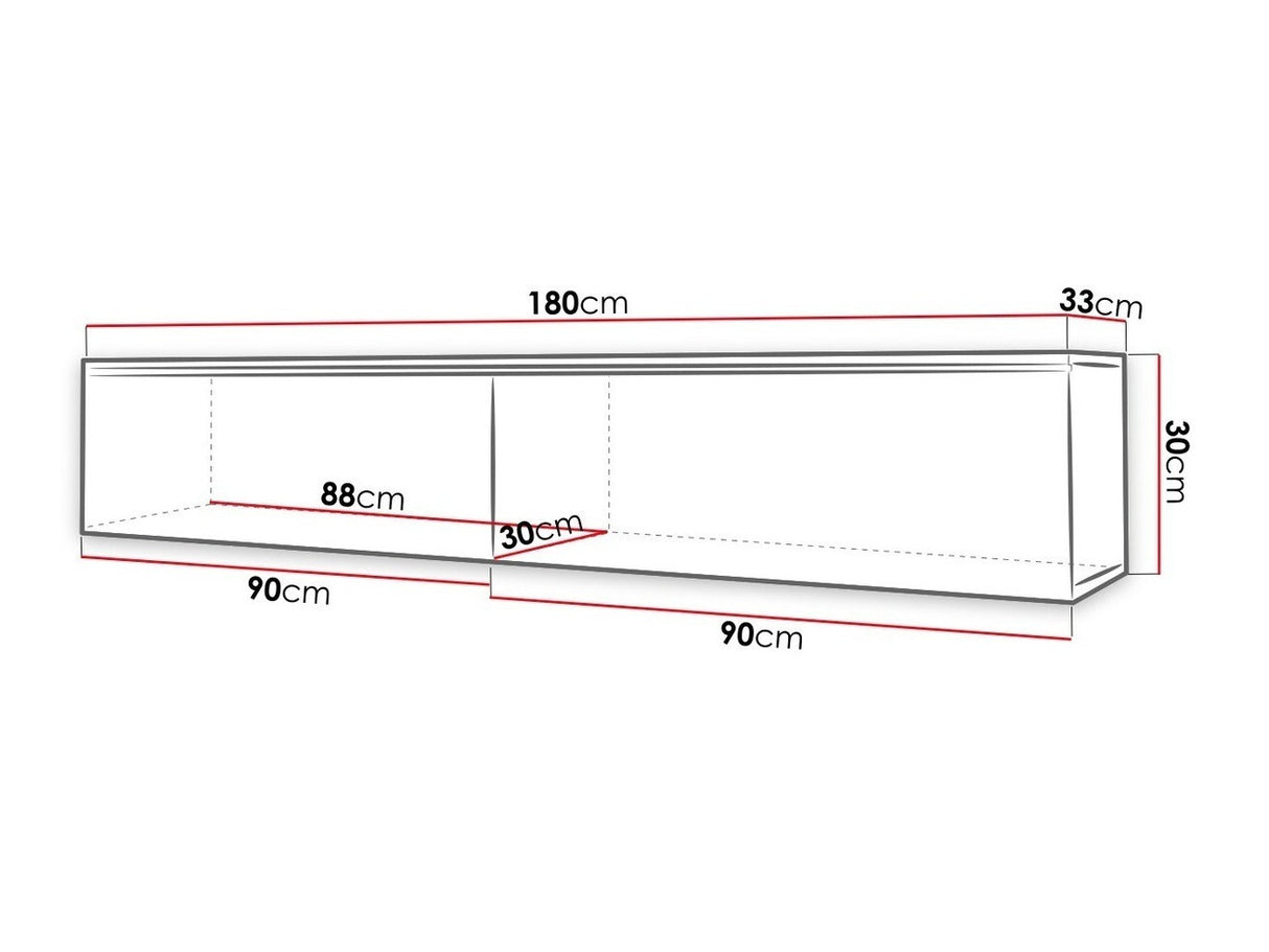 TV-állvány Lowboard D180 (Dlone 180), Led világítás: Nem, Szín: Fehér + Fényes szürke