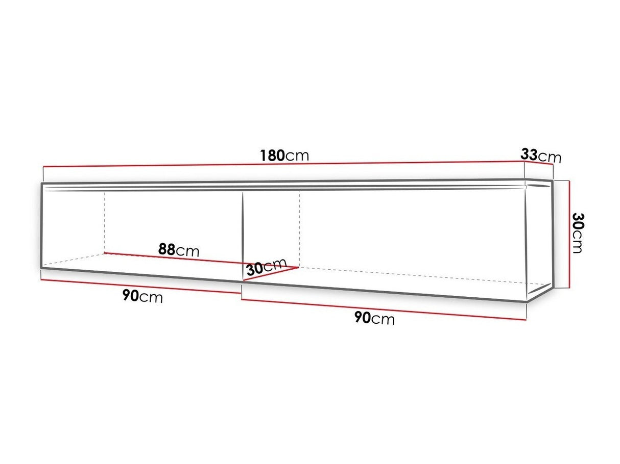 TV-állvány Lowboard D180 (Dlone 180), Led világítás: Igen, Szín: Wotan tölgy + Fényes fekete