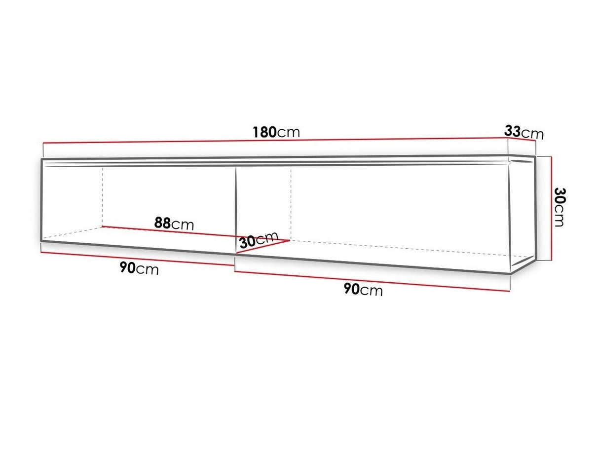 TV-állvány Lowboard D180 (Dlone 180), Led világítás: Igen, Szín: Fehér + Fényes szürke