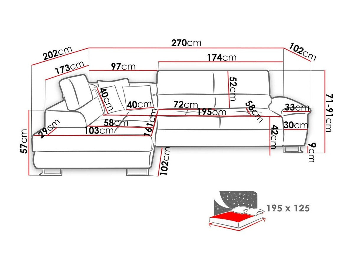 Sarokkanapé Kiságyere (Alvin), Szín: Magic Velvet 2221 + Magic Velvet 2240, Változatok: Jobbos