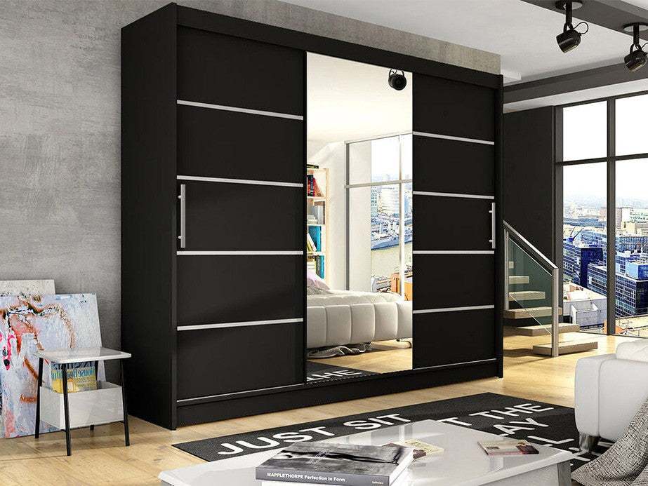 Gardróbszekrény Aston VI (Dasto), Szín: Fekete, Led világítás: Nem