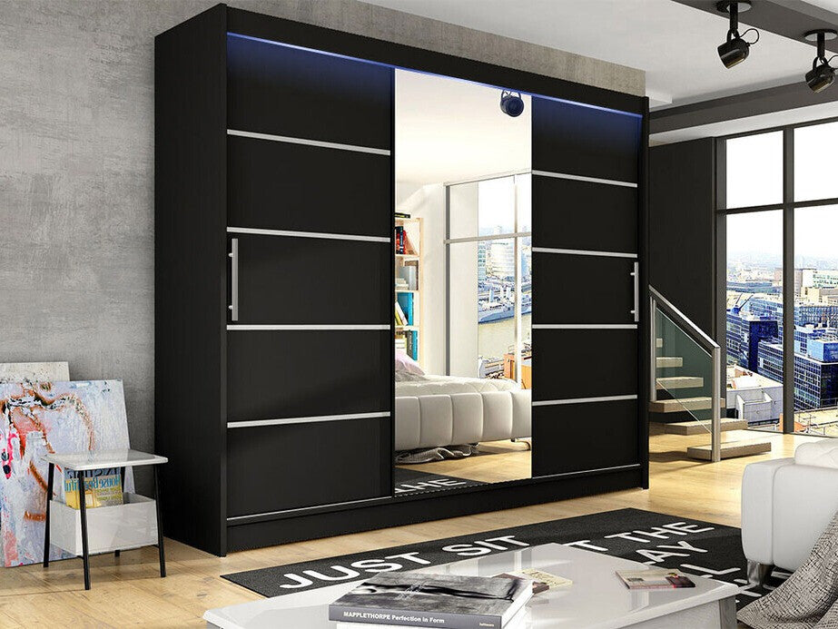 Gardróbszekrény Aston VI (Dasto), Szín: Fekete, Led világítás: Igen