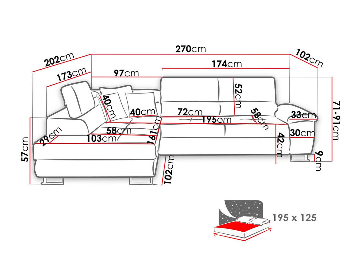Sarokkanapé Kiságyere (Alvin), Szín: Matana 19 + Matana 17, Változatok: Jobbos