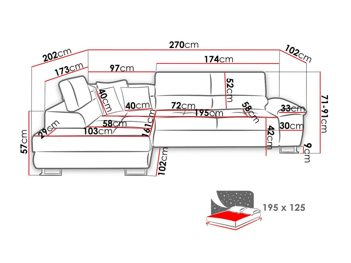 Sarokkanapé Kiságyere (Alvin), Szín: Matana 19 + Matana 17, Változatok: Balos