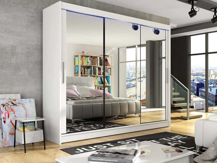 Gardróbszekrény Aston III (Dasto III), Szín: Fehér, Led világítás: Igen