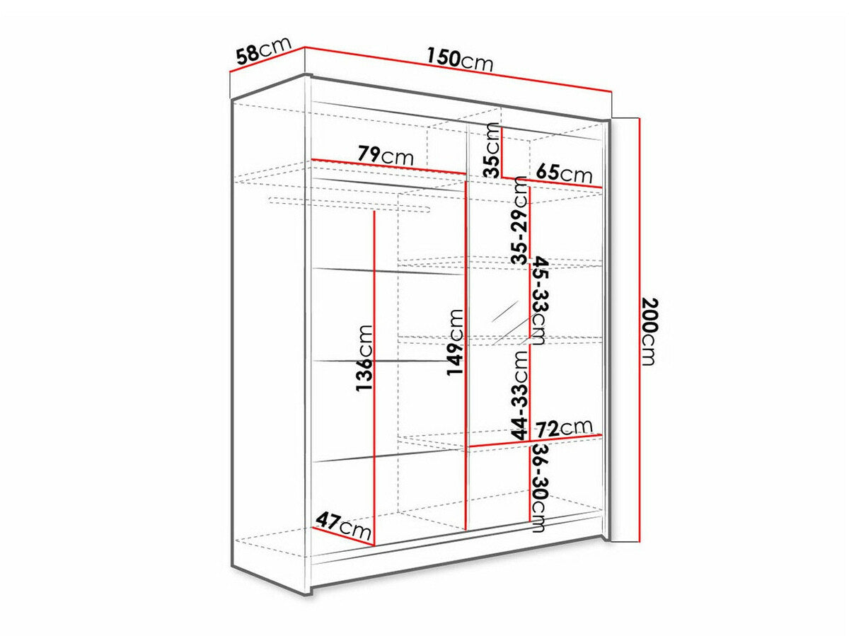 Gardróbszekrény Caminem III (Belgia III), Szín: Fehér + Sonoma tölgy, Led világítás: Igen