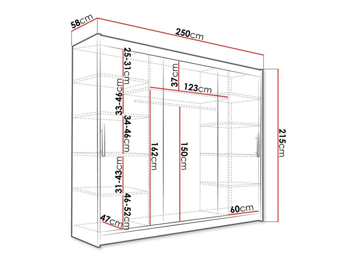 Gardróbszekrény Aston II (Dasto), Szín: Fekete, Led világítás: Nem