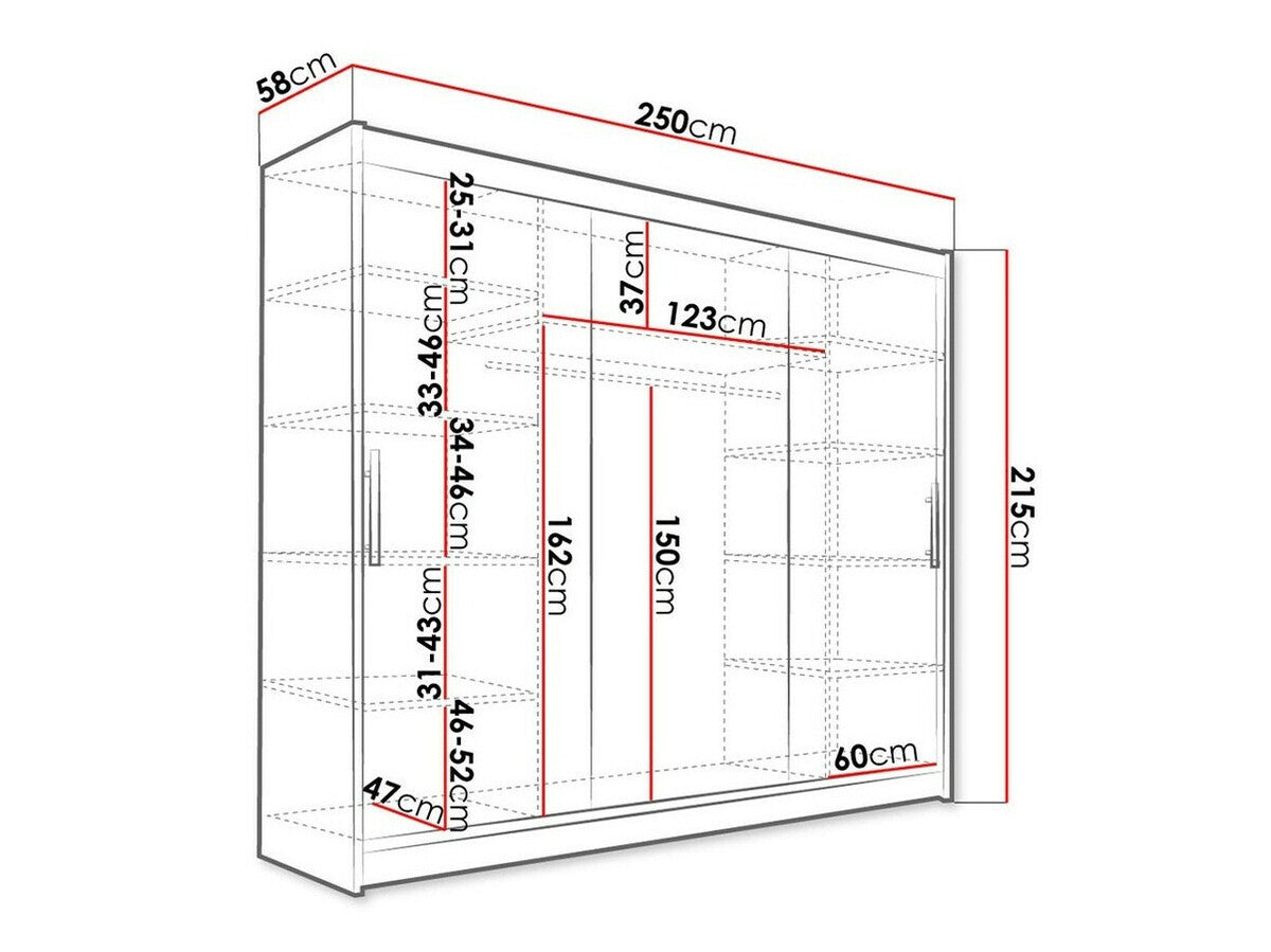 Gardróbszekrény Aston II (Dasto), Szín: Fekete, Led világítás: Igen