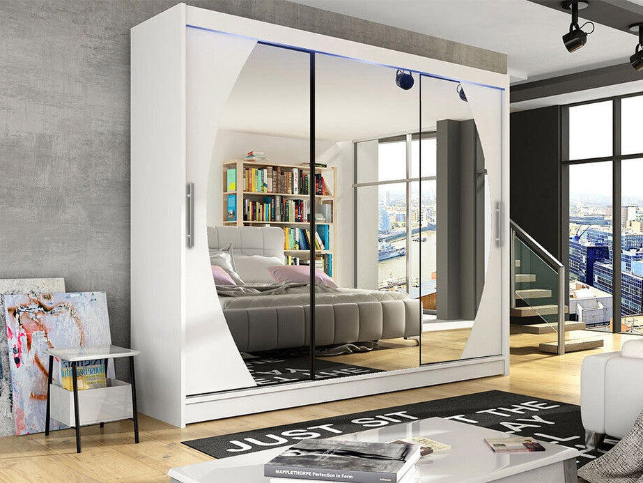 Gardróbszekrény Aston V (Dasto), Szín: Fehér, Led világítás: Igen