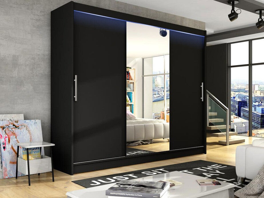 Gardróbszekrény Aston I (Dasto I), Szín: Fekete, Led világítás: Igen