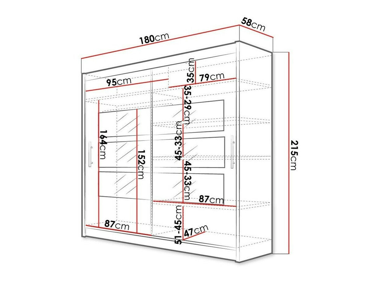 Gardróbszekrény Bega 180 III (London), Szín: Fekete, Led világítás: Nem