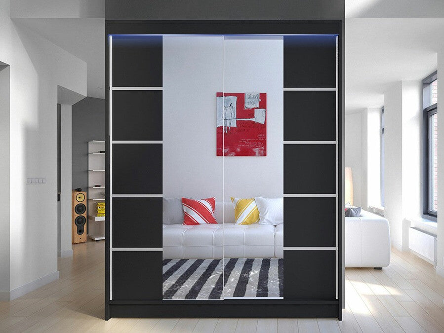 Gardróbszekrény Caminem V (Belgia V), Szín: Fekete, Led világítás: Igen RGB