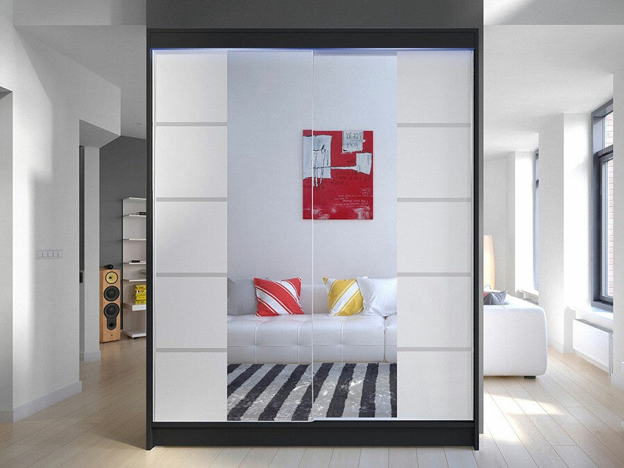 Gardróbszekrény Caminem V (Belgia V), Szín: Fekete + Fehér, Led világítás: Igen RGB