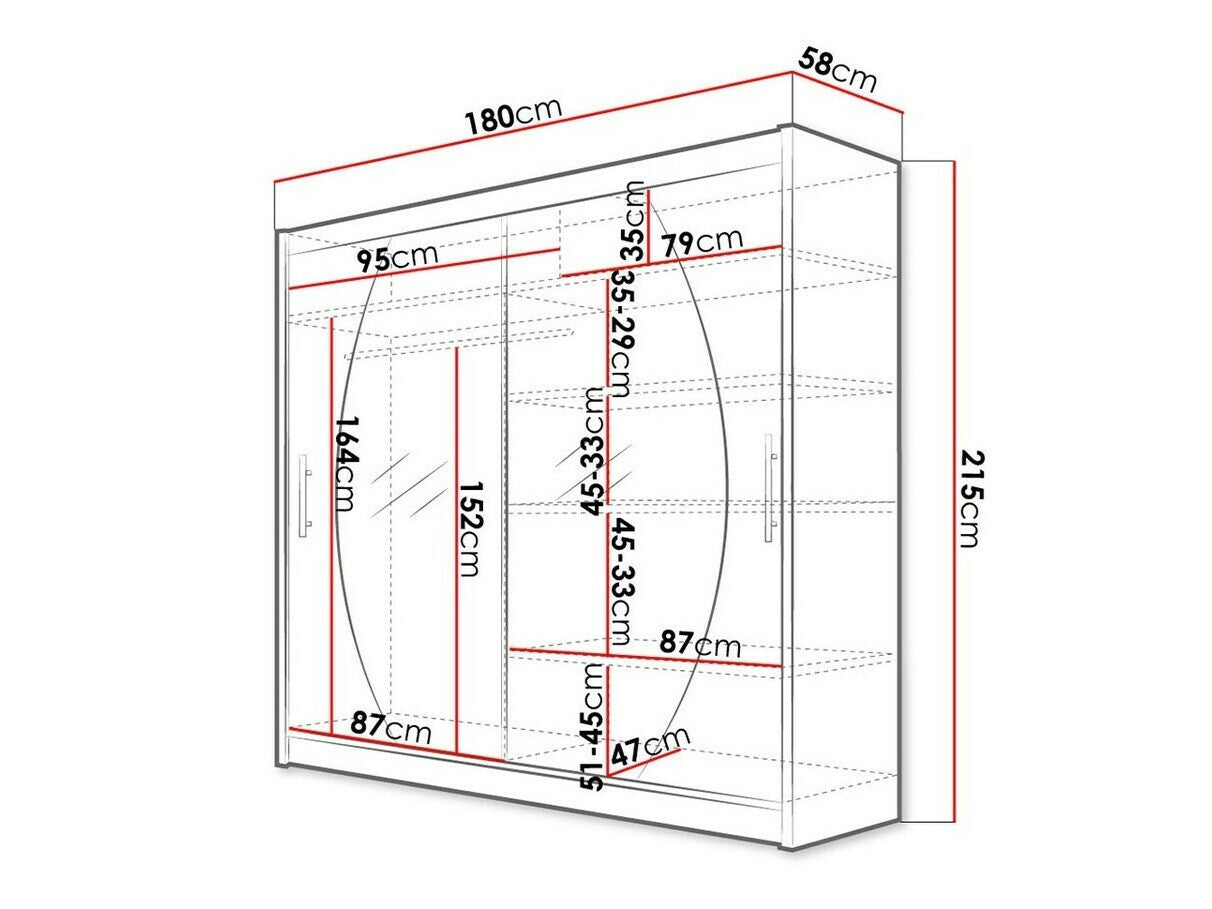 Gardróbszekrény Bega 180 IV (London), Szín: Fekete, Led világítás: Nem